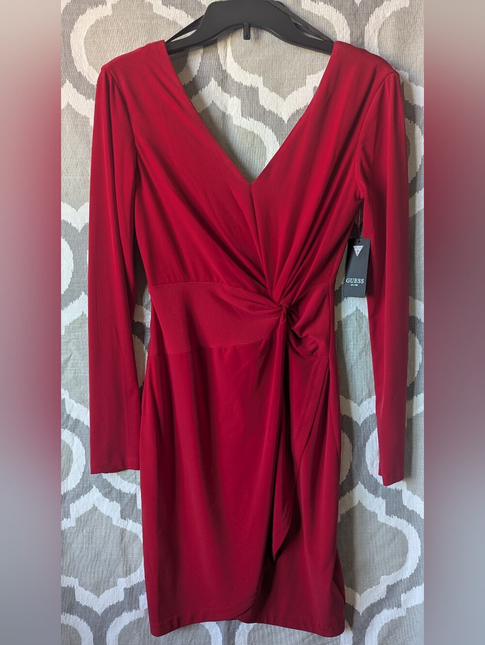 GUESS Red Twist-Front Long Sleeve Dress
